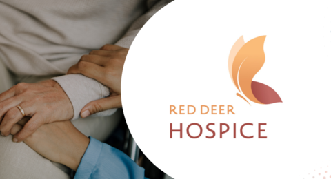 Red Deer Hospice Logo with photo of health professional helping senior in care
