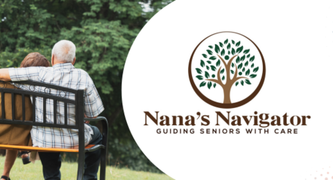 Nana's Navigator Logo with photo of senior couple on a park bench